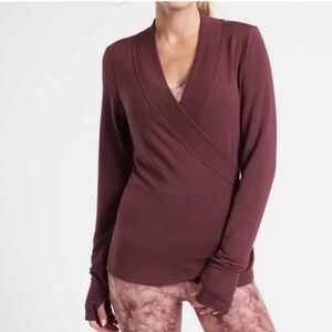 Athleta Poise Dance wrap 2-way maroon cardigan long sleeve sweater, size L